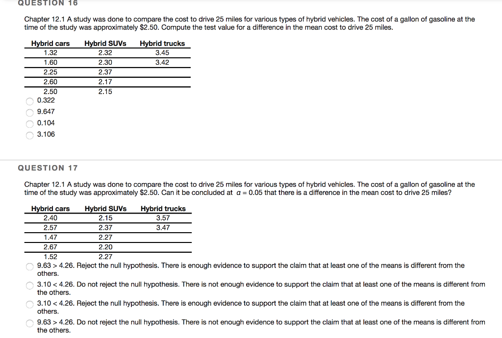 Solved QUESTION 16 Chapter 12.1 A study was done to compare 