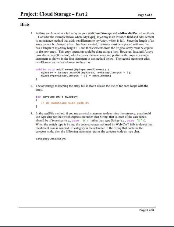 Project: Cloud Storage - Part 2 Page 1 of 8 | Chegg.com