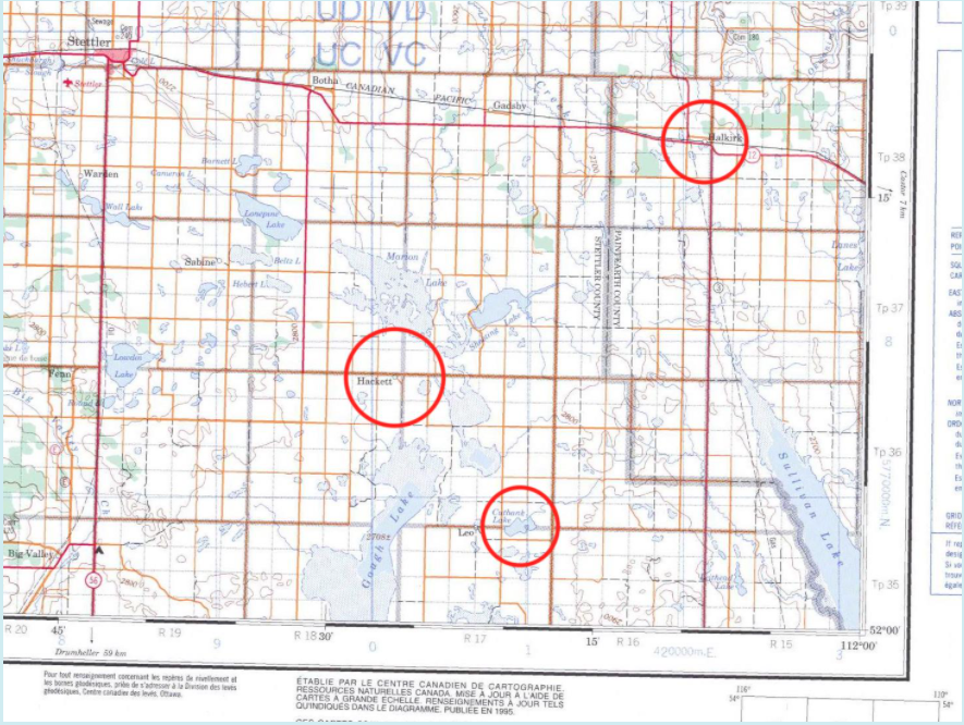 1) What is the DLS location of Halkirk, Alberta? X X