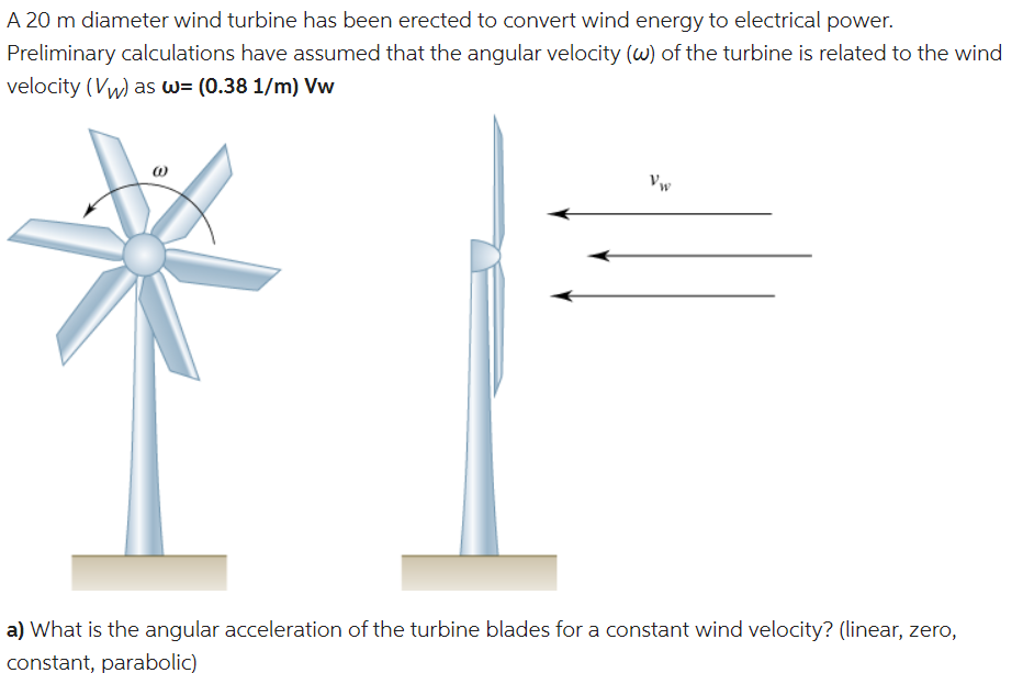 Solved A 20 m diameter wind turbine has been erected to | Chegg.com