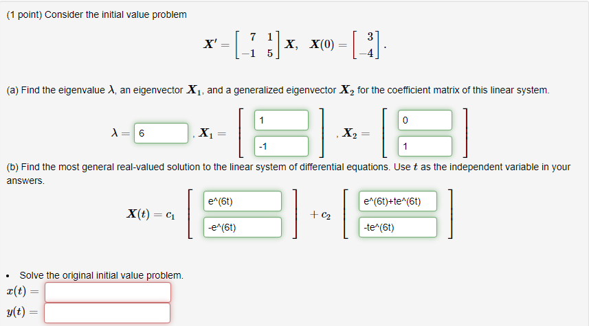 Solved (1 point) Consider the initial value problem | Chegg.com