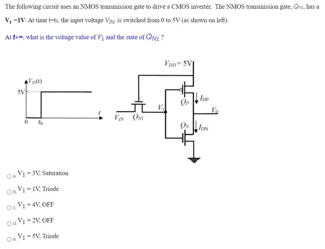 Solved The following circuit uses an NMOS transmission gate | Chegg.com