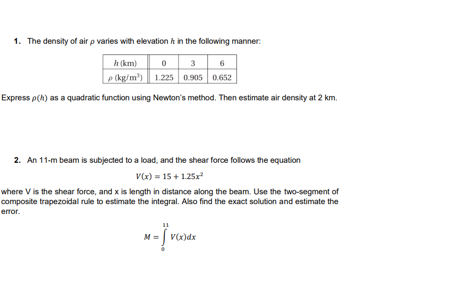 Solved 1. The density of air ρ varies with elevation h in