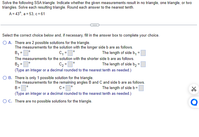 Solve The Following SSA Triangle. Indicate Whether | Chegg.com