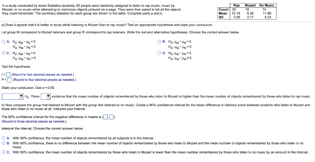 Solved Rap Mozart No Music In a study conducted by some | Chegg.com