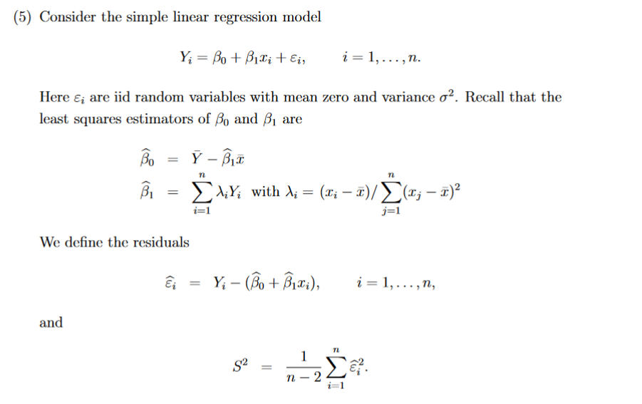 (5) Consider The Simple Linear Regression Model | Chegg.com