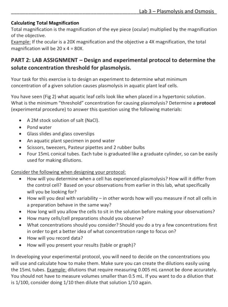 Solved Lab 3 Plasmolysis and Osmosis Calculating Total