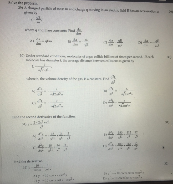 Solved Solve the problem. 29) A charged particle of mass m | Chegg.com