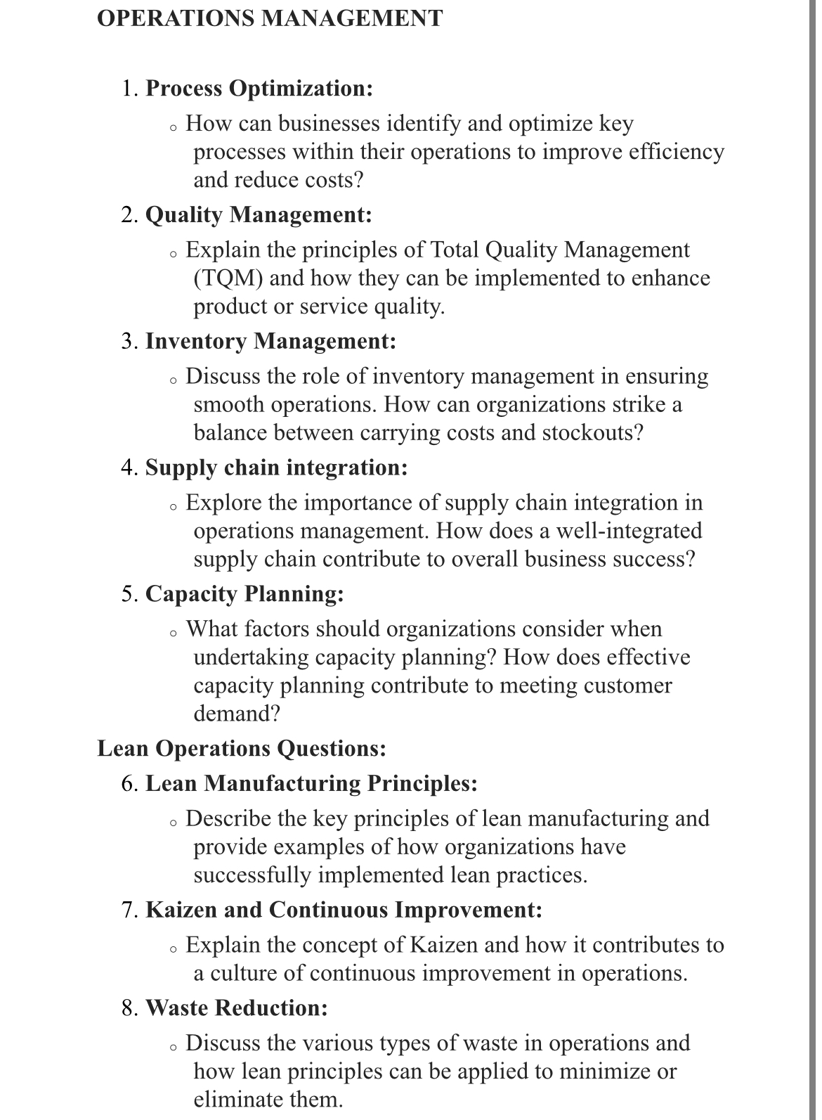 Solved 1. Process Optimization: - How can businesses | Chegg.com