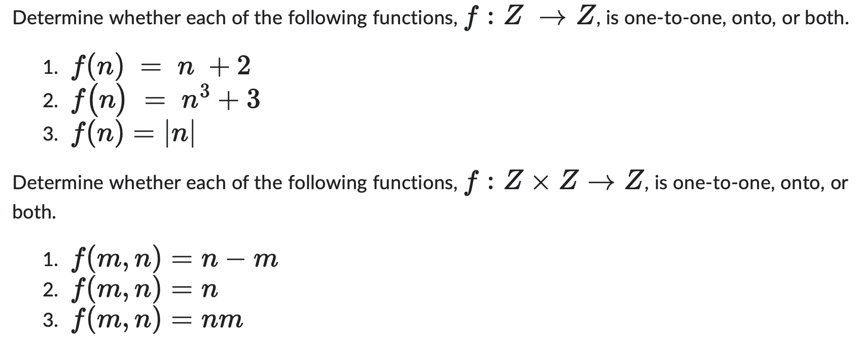 Solved Determine whether each of the following functions, | Chegg.com
