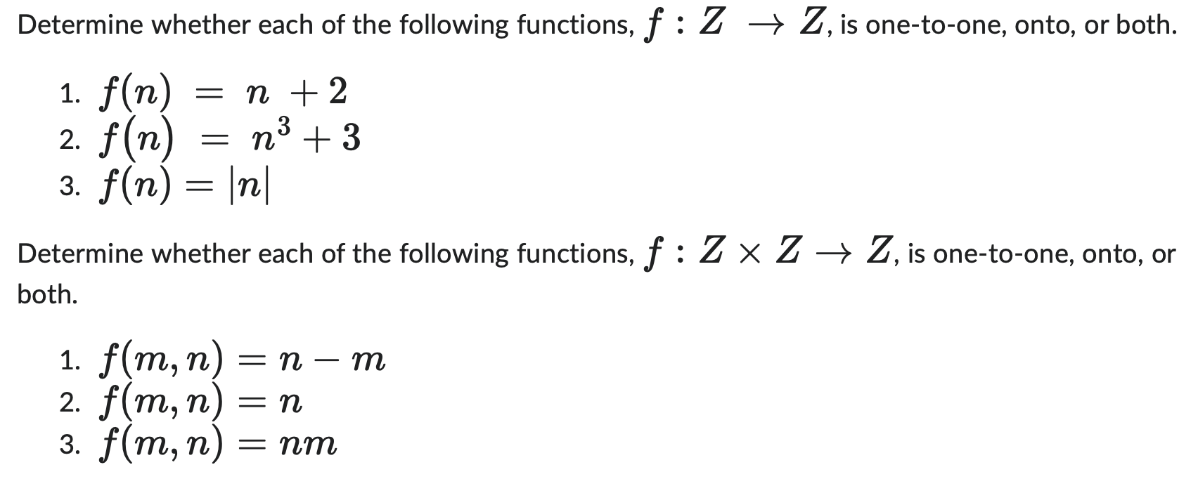 Solved Determine Whether Each Of The Following Functions, | Chegg.com