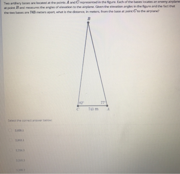 Solved Two artillery bases are located at the points A and C
