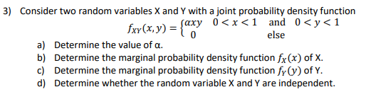 Solved 3) Consider two random variables X and Y with a joint | Chegg.com