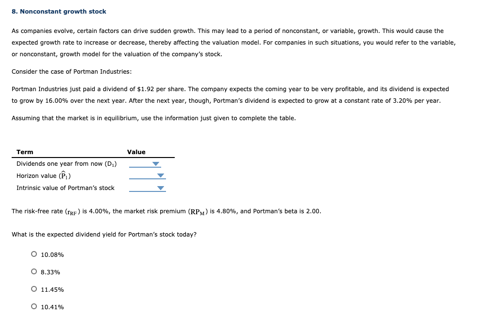 Solved 8. Nonconstant growth stock As companies evolve, | Chegg.com