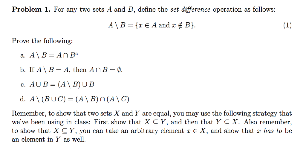 Solved Problem 1. For any two sets A and B, define the set | Chegg.com