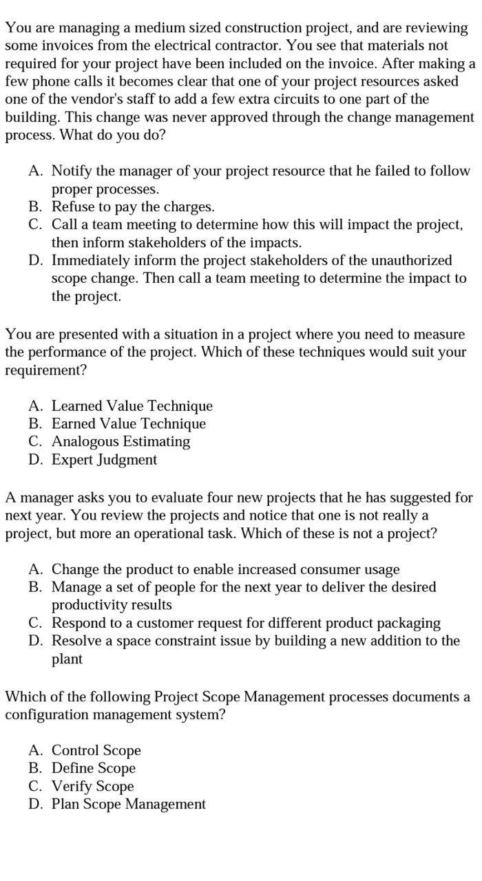 Solved You are managing a medium sized construction project, | Chegg.com