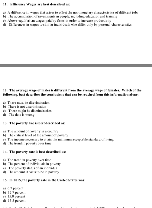 solved question 9efficiency wagesa. decrease... Solved 11. Efficie ncy Wages are best described as: a) A | Chegg.com