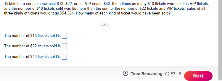 Solved Tickets for a certain show cost $18,$22, or, for VIP | Chegg.com