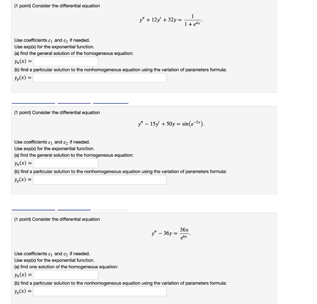 Solved (1 point) Consider the differential equation 1 y" + | Chegg.com