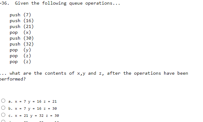 Solved --36. Given the following queue operations... push | Chegg.com