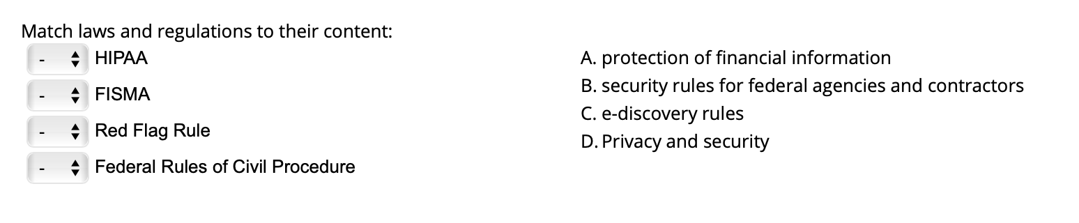 solved-match-laws-and-regulations-to-their-content-hipaa-a-chegg