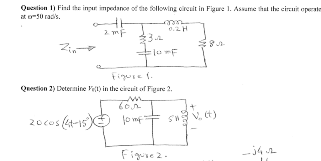 Solved Question 1) Find the input impedance of the following | Chegg.com