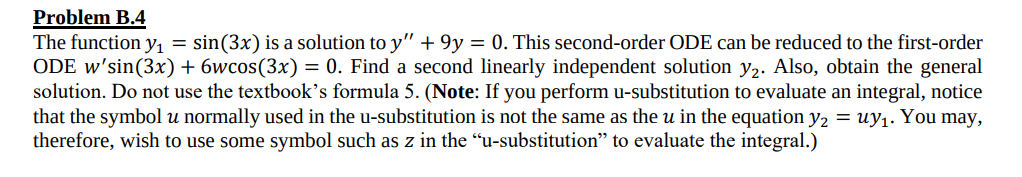 Solved Problem B.4 The Function Yı = Sin(3x) Is A Solution | Chegg.com