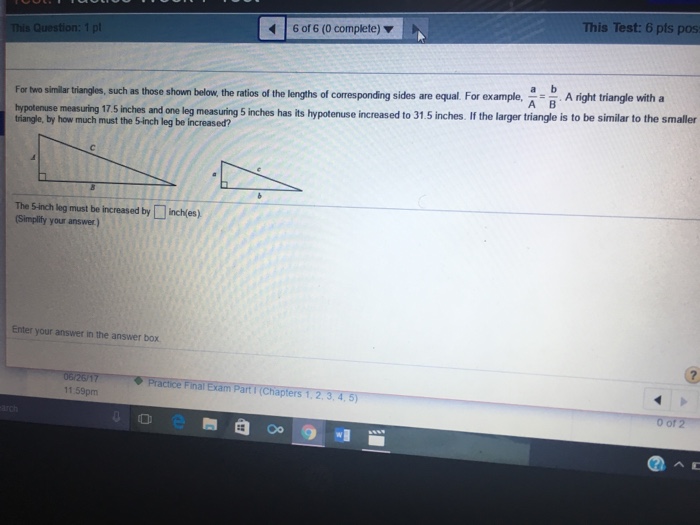 Solved For two similar triangles such as those shown below | Chegg.com