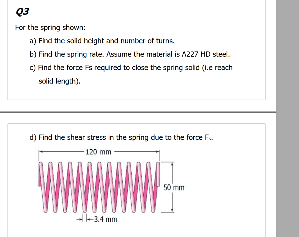Solved Q3 For the spring shown a) Find the solid height and