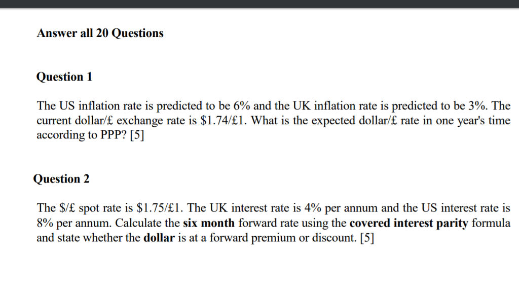 Solved Answer all 20 Questions Question 1 The US inflation | Chegg.com