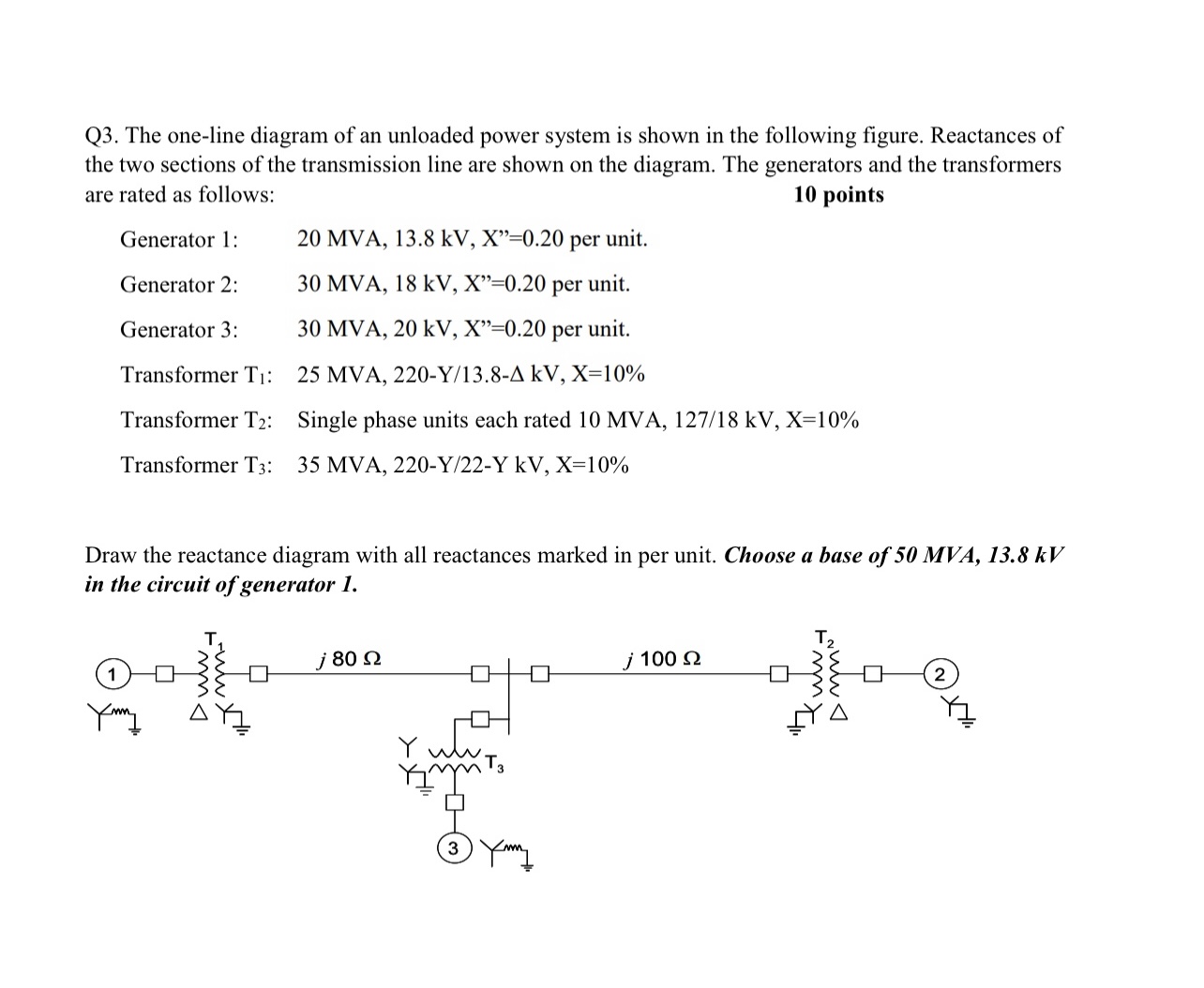 Solved Q3 The One Line Diagram Of An Unloaded Power System 3190