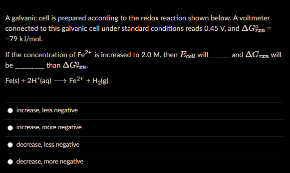Solved A galvanic cell is prepared according to the redox | Chegg.com