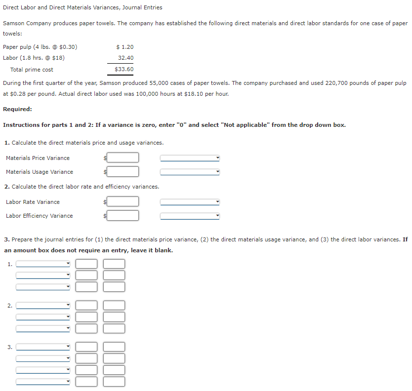 Solved 1.20 Direct Labor and Direct Materials Variances,