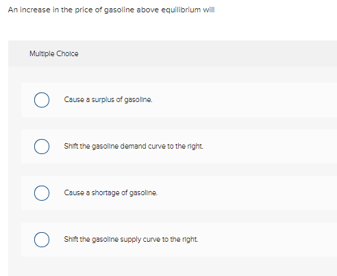 Solved An increase in the price of gasoline above | Chegg.com