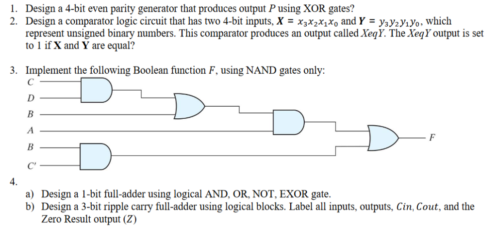 1. Design a 4-bit even parity generator that produces | Chegg.com