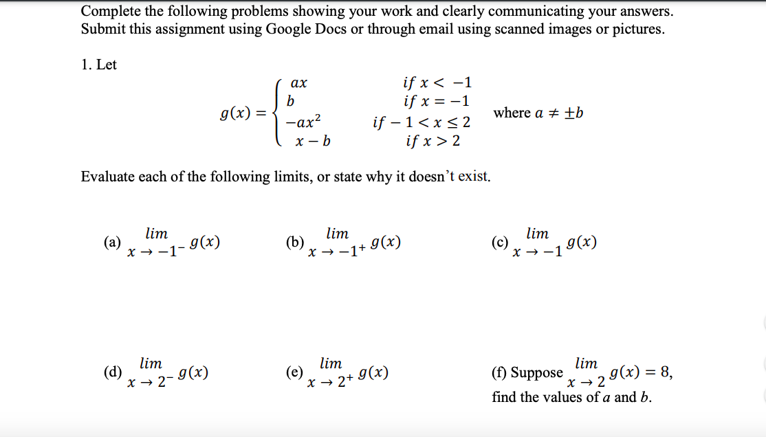 Solved Complete the following problems showing your work and | Chegg.com