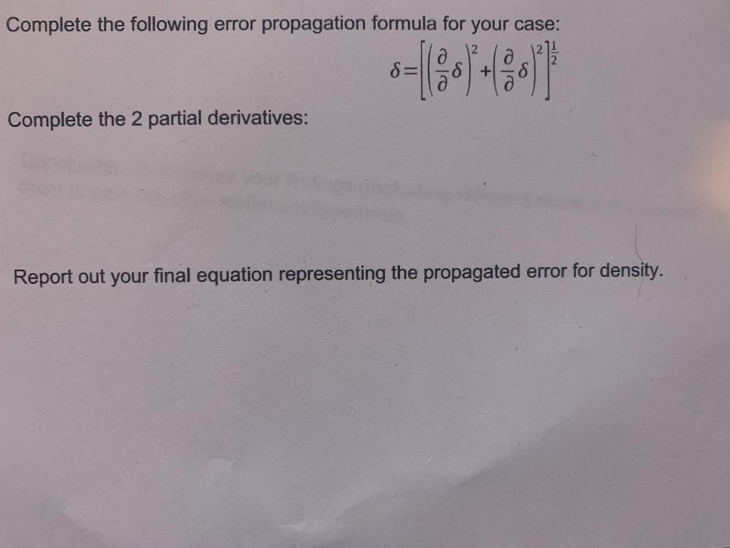 Complete the following error propagation formula for | Chegg.com