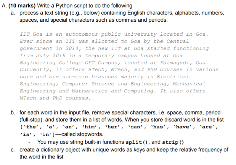 Solved A. (10 marks) Write a Python script to do the | Chegg.com