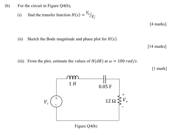 Solved (b) For the circuit in Figure Q4(b), (1) find the | Chegg.com