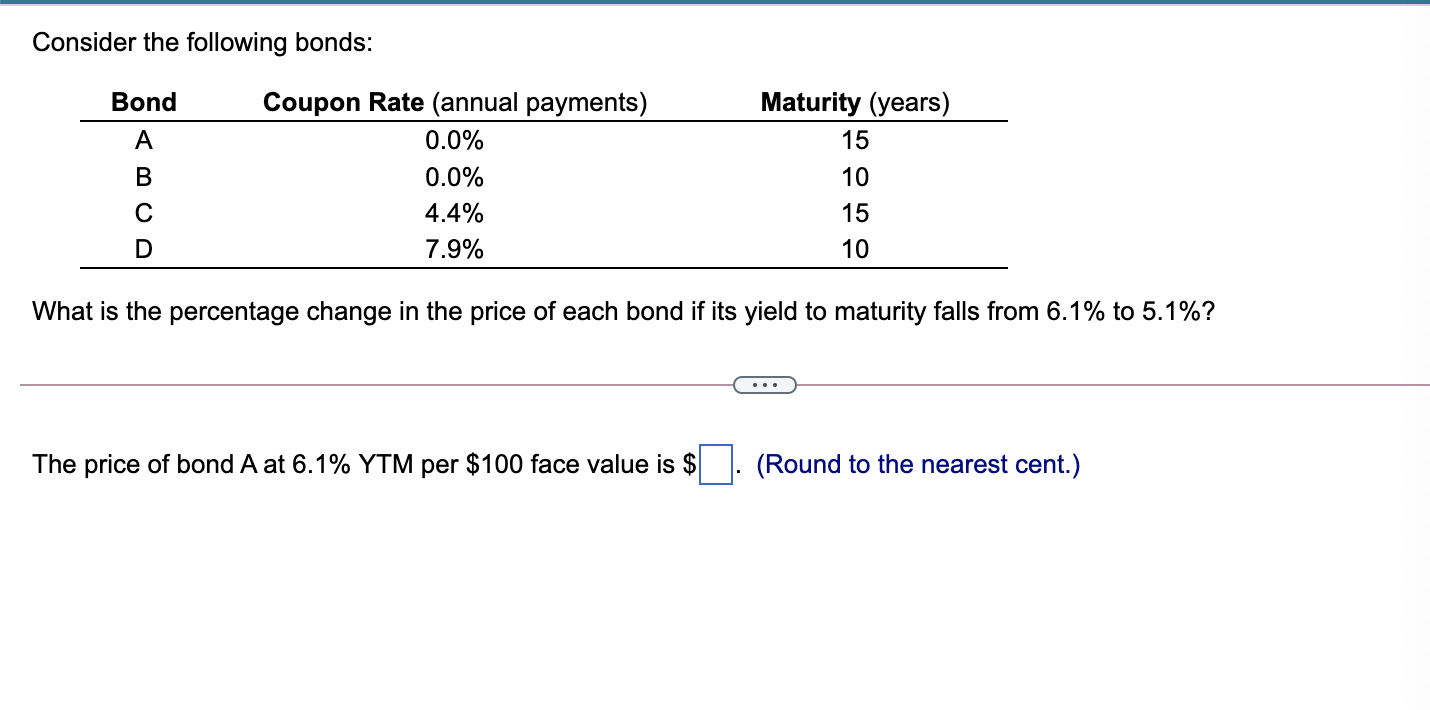 Solved Consider The Following Bonds: Bond A B Coupon Rate | Chegg.com