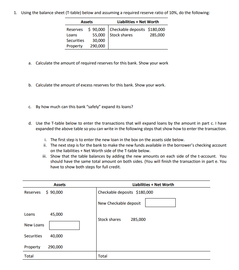 Solved 1. Using the balance sheet (T-table) below and | Chegg.com