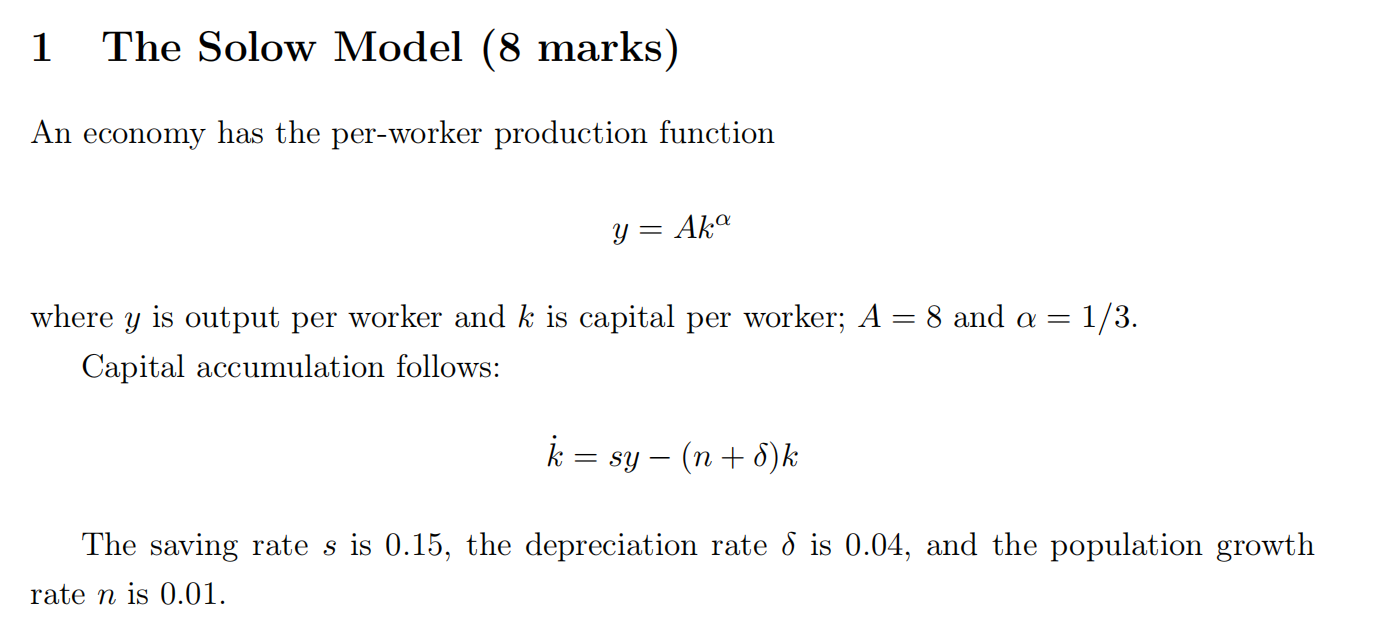 Solved An economy has the per-worker production function | Chegg.com