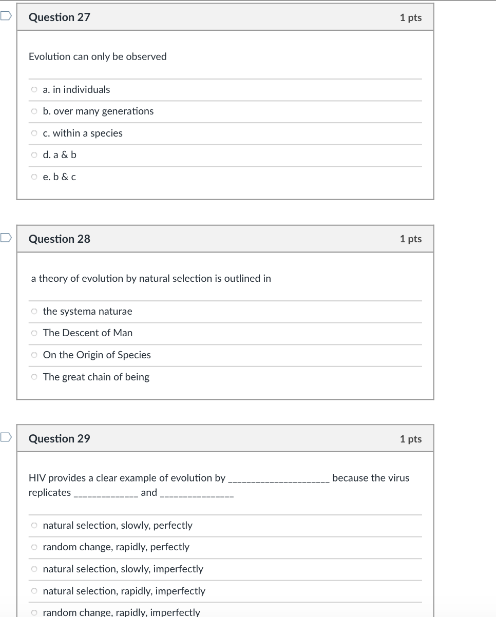 Solved D Question 27 1 Pts Evolution Can Only Be Observed O | Chegg.com