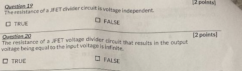 Solved Question 19 The resistance of a JFET divider circuit | Chegg.com