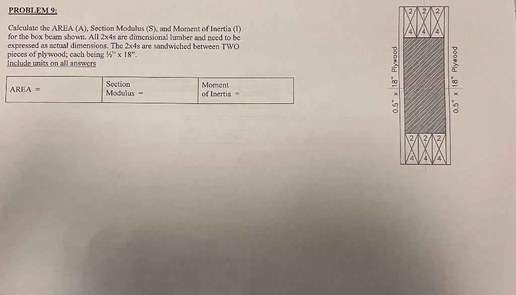 Solved Calculate the AREA (A), Section Modulus (S), and