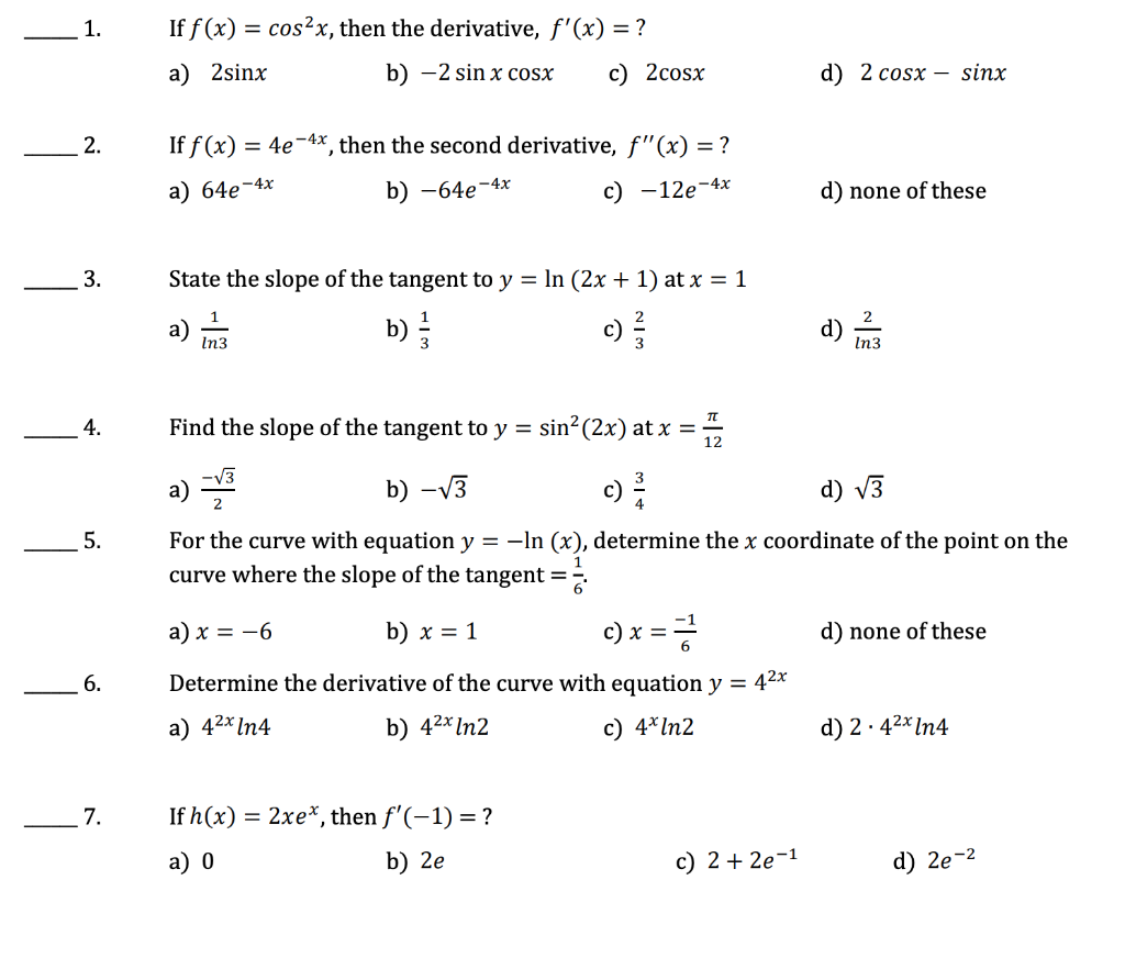 find the derivative of f x )= cosx at x 0