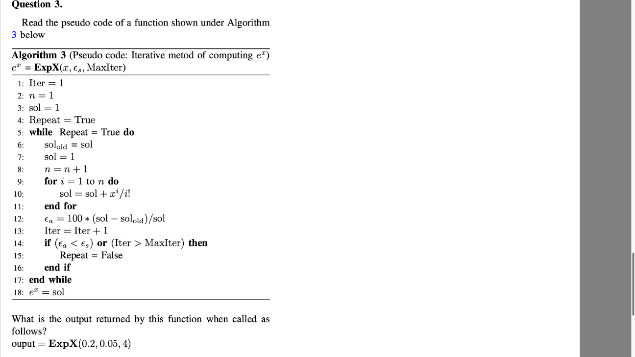 Solved Question 3. Read the pseudo code of a function shown | Chegg.com