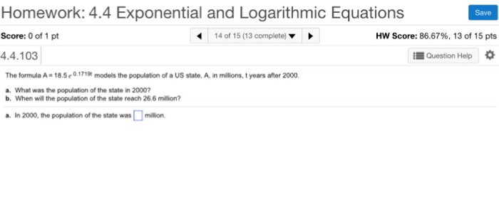 Solved Homework: 4.4 Exponential and Logarithmic Equations | Chegg.com