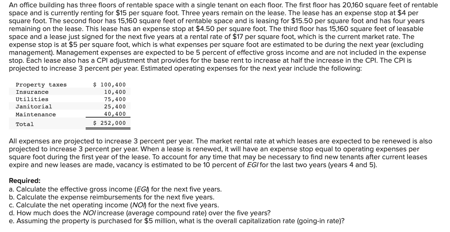 Solved An office building has three floors of rentable space | Chegg.com
