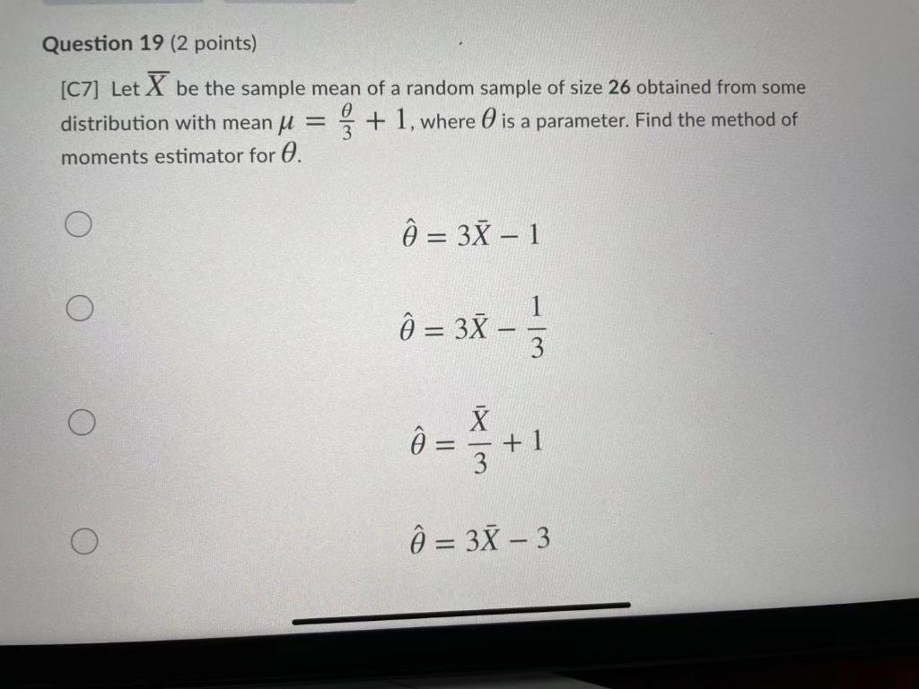 Solved Question 19 (2 points) [C7] Let X be the sample mean | Chegg.com